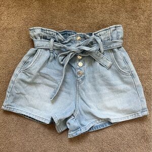 High waisted button up jean shorts
